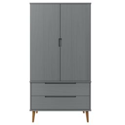 Berkfield Home Wardrobe MOLDE Grey 90x55x175 cm Solid Wood Pine - Size: 90 x 55 x 175 cm - thumbnail 4