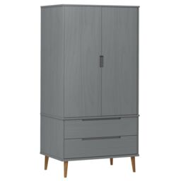 Berkfield Home Wardrobe MOLDE Grey 90x55x175 cm Solid Wood Pine - Size: 90 x 55 x 175 cm - thumbnail 2
