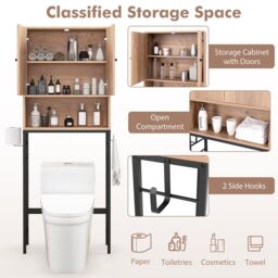 Costway Over The Toilet Storage Cabinet Free Standing Toilet Rack-Natural in Natural - thumbnail 2