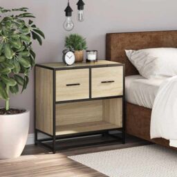 Berkfield Home Bedside Cabinet Sonoma Oak 60x31x60 cm Engineered Wood & Metal in Brown - Size: 60 x 31 x 60 cm - thumbnail 3