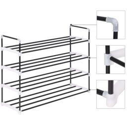 Berkfield Home Shoe Rack with 4 Shelves Metal & Plastic Black - thumbnail 3