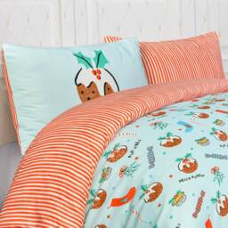 Smart Living Luxury Super Soft & Reversible Festive Christmas Puddings Duvet Set in Blue - Size: King - thumbnail 3