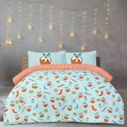 Smart Living Luxury Super Soft & Reversible Festive Christmas Puddings Duvet Set in Blue - Size: King - thumbnail 1