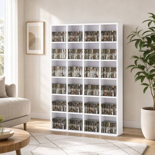 STILVORA Media Storage Unit with Adjustable Shelves in White - image 1