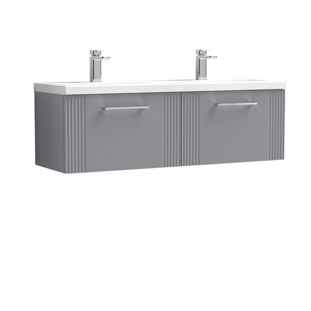 Balterley Wall Hung 2 Drawers Vanity Unit - 2 Ceramic Basin 1200mm, Satin Grey - image 1