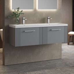 Balterley Wall Hung 2 Drawers Vanity Unit - 2 Ceramic Basin 1200mm, Satin Grey - thumbnail 4