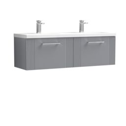 Balterley Wall Hung 2 Drawers Vanity Unit - 2 Ceramic Basin 1200mm, Satin Grey