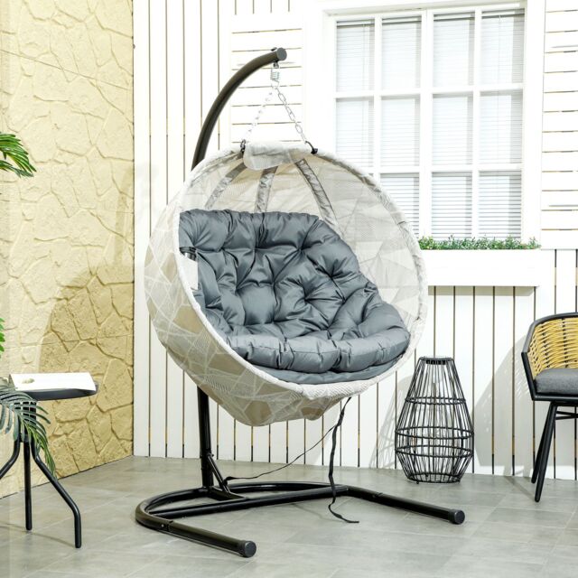 OUTSUNNY Hanging Egg Chair Outdoor Indoor Swing Chair, Folding Basket in Grey - image 1