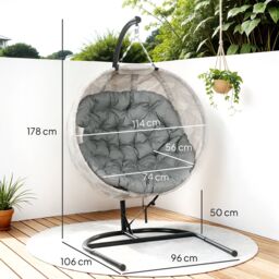 OUTSUNNY Hanging Egg Chair Outdoor Indoor Swing Chair, Folding Basket in Grey - thumbnail 3