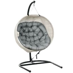 OUTSUNNY Hanging Egg Chair Outdoor Indoor Swing Chair, Folding Basket in Grey - thumbnail 2