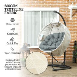 OUTSUNNY Hanging Egg Chair Outdoor Indoor Swing Chair, Folding Basket in Grey - thumbnail 6