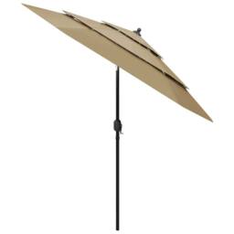 Berkfield Home 3-Tier Parasol with Aluminium Pole Taupe 2.5 m in Beige - thumbnail 2