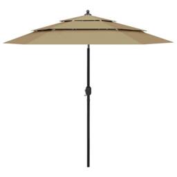 Berkfield Home 3-Tier Parasol with Aluminium Pole Taupe 2.5 m in Beige - thumbnail 1