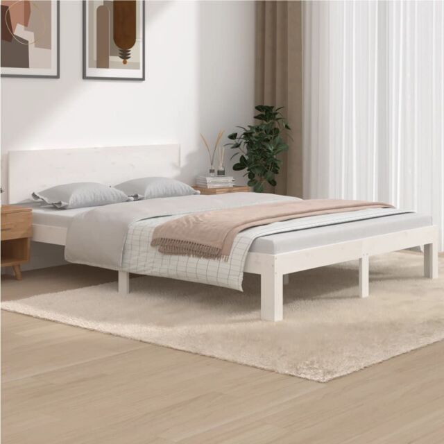 Berkfield Home Bed Frame White Solid Wood Pine 140x190 cm - image 1