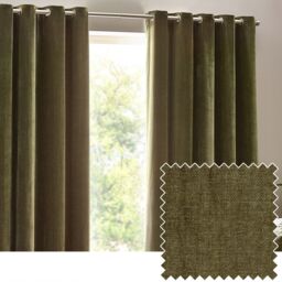 Yard Heavy Chenille Velvet Room Darkening Eyelet Curtain Pair in Olive - Size: 168 cm width x 229 cm drop