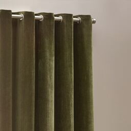 Yard Heavy Chenille Velvet Room Darkening Eyelet Curtain Pair in Olive - Size: 168 cm width x 229 cm drop - thumbnail 3
