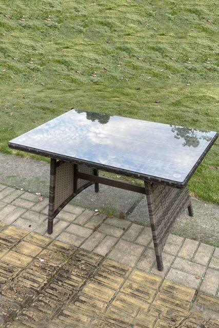 Fimous PE Rattan Dining Table With Clear Tempered Glass in Dark Grey - image 1