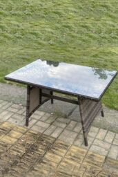 Fimous PE Rattan Dining Table With Clear Tempered Glass in Dark Grey