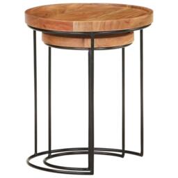 Berkfield Home 2 Piece Coffee Table Set Solid Acacia Wood & Steel in Brown - thumbnail 4