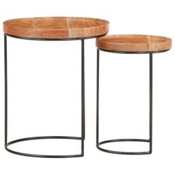 Berkfield Home 2 Piece Coffee Table Set Solid Acacia Wood & Steel in Brown - thumbnail 3