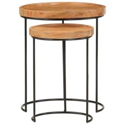 Berkfield Home 2 Piece Coffee Table Set Solid Acacia Wood & Steel in Brown - thumbnail 5