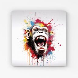 "Warren Reed - Designer Coloured Splashart Crazy Monkey Face Canvas in Red - Size: W16"" x H16""" - thumbnail 1