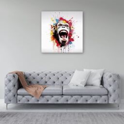"Warren Reed - Designer Coloured Splashart Crazy Monkey Face Canvas in Red - Size: W16"" x H16""" - thumbnail 4