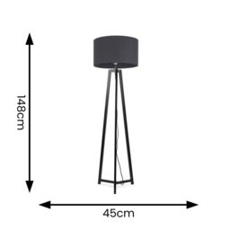 ValueLights Lottie Black Wood Tripod Floor Lamp with Fabric Drum Shade in Charcoal - thumbnail 4