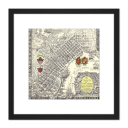 Artery8 Map Curtis 1930 Creole City New Orleans 8X8 Inch Square Wooden Framed Wall Art Print Picture with Mount in Black - thumbnail 1