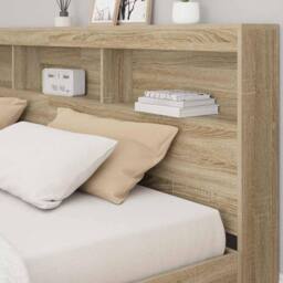 Berkfield Home Storage Headboard with Shelf Sonoma oak 200 cm Engineered wood in Light Tan - thumbnail 4