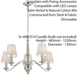 Loops Hanging Ceiling Pendant Light SATIN NICKEL 5x Shade Lamp Bulb Holder Fitting in Metallics - thumbnail 2