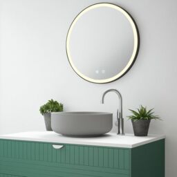 Loops 600mm IP44 MATT BLACK Round LED Bathroom Mirror & Demister Tunable White Border - thumbnail 3