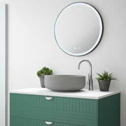 Loops 600mm IP44 MATT BLACK Round LED Bathroom Mirror & Demister Tunable White Border - thumbnail 5