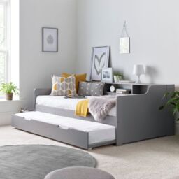 Rest Relax Trent Wooden Guest Single Bed with Trundle in Grey