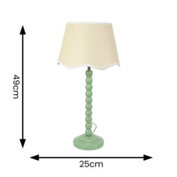 ValueLights Bobbins Sage Green Table Lamp with Linen Scallop White Trim Shade & LED Bulb in Pale Green - thumbnail 6
