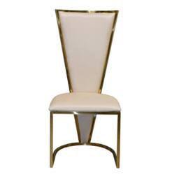 Stratus Interiors Beige Dining Chair - Gold Mirrored Frame with Beige Padded Seat Pair of 2 - thumbnail 1