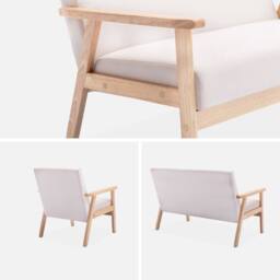 sweeek 3-seater Bench & Armchair In Wood & Fabric in Beige - thumbnail 4