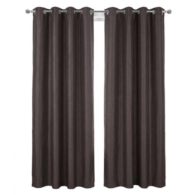 HOME LUXE INTERIOR Charcoal Faux Silk Fully Lined Eyelet Curtains - 1 Pair, 66inches x 54inches - Size: 163 cm width x 132 cm drop