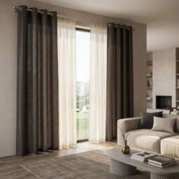 HOME LUXE INTERIOR Charcoal Faux Silk Fully Lined Eyelet Curtains - 1 Pair, 66inches x 54inches - Size: 163 cm width x 132 cm drop - thumbnail 2