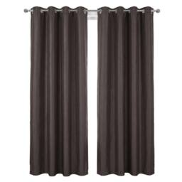 HOME LUXE INTERIOR Charcoal Faux Silk Fully Lined Eyelet Curtains - 1 Pair, 66inches x 54inches - Size: 163 cm width x 132 cm drop - thumbnail 1