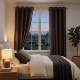 HOME LUXE INTERIOR Charcoal Faux Silk Fully Lined Eyelet Curtains - 1 Pair, 66inches x 54inches - Size: 163 cm width x 132 cm drop - thumbnail 3
