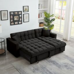 SquareBoxx Barcelona 3 Seater Corner Pull Out Sofa Bed in Black - thumbnail 2