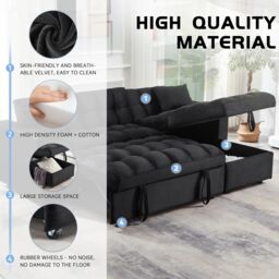SquareBoxx Barcelona 3 Seater Corner Pull Out Sofa Bed in Black - thumbnail 4