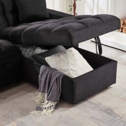 SquareBoxx Barcelona 3 Seater Corner Pull Out Sofa Bed in Black - thumbnail 5