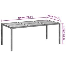 Berkfield Home Garden Table 190x90x75 cm Poly Rattan & Acacia Wood Grey - Size: 190 x 90 x 75 cm - thumbnail 7