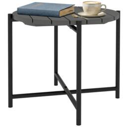 OUTSUNNY 54 cm Round Garden Table, Slatted Wood Top Outdoor Table, Dark Grey - thumbnail 2