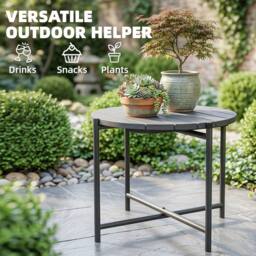 OUTSUNNY 54 cm Round Garden Table, Slatted Wood Top Outdoor Table, Dark Grey - thumbnail 6