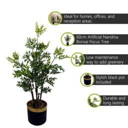 Pegdev 60cm Artificial Nandina Bonsai Ficus Tree Potted Indoor Plant in Green - thumbnail 2