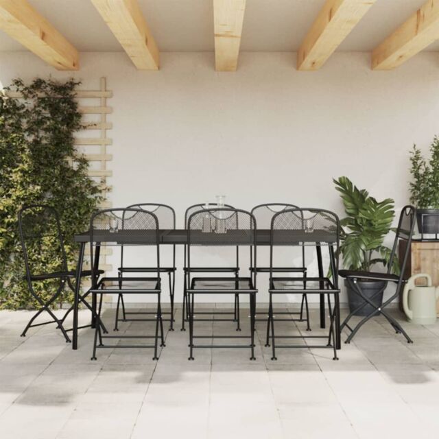 Berkfield Home 9 Piece Garden Dining Set Anthracite Metal Mesh in Black - image 1