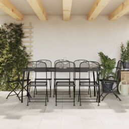 Berkfield Home 9 Piece Garden Dining Set Anthracite Metal Mesh in Black